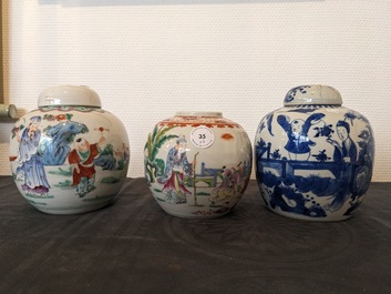 Six various Chinese porcelain vases and a covered jar, 19/20th C.