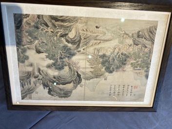 Suiveur de Tang Yin 唐寅 (1470-1524): 'Cinq paysages et un album avec deux paysages', encre et couleurs sur soie, 20&egrave;me