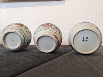 Six vases et un pot couvert en porcelaine de Chine, 19/20&egrave;me