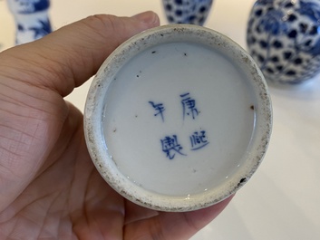 Vijf Chinese blauw-witte vazen, 19e eeuw