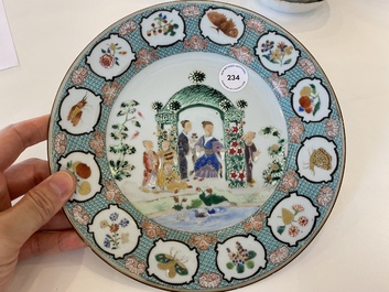 A Chinese famille rose 'arbor' plate after a design by Cornelis Pronk, Qianlong