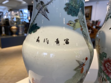 Trois porte-chapeaux et une paire de vases de forme 'gu' en porcelaine de Chine qianjiang cai, 19/20&egrave;me