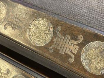 Five Chinese scholar's objects in bamboo, bone, inlaid wood and soapstone, 19/20th C.