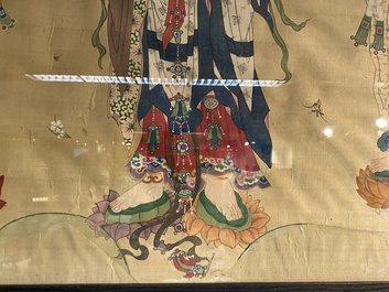 Chinese school: 'Drie boeddhistische godinnen', inkt en kleur op zijde, 18e eeuw