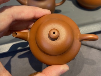 Five Chinese Yixing stoneware teapots and covers, Republic