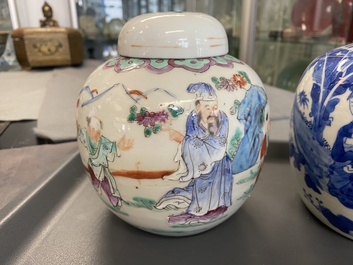 Six vases et un pot couvert en porcelaine de Chine, 19/20&egrave;me