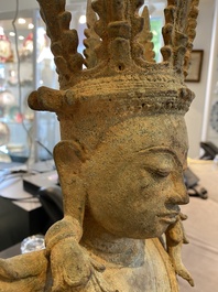 A Burmese bronze crowned Buddha, probably Haripunchai period, 12/13th C.