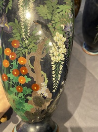 Three pairs of Japanese cloisonn&eacute; vases, Meiji, 19/20th C.