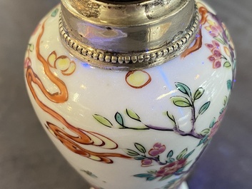 A Chinese silver-mounted famille rose vase and a covered bowl, 19th C.