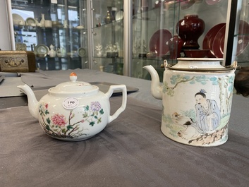 Une th&eacute;i&egrave;re en porcelaine de Chine qianjiang cai sign&eacute;e Lin Jinshan 林謹善 et dat&eacute;e 1887 et une en famille rose, marque et &eacute;poque de Guangxu