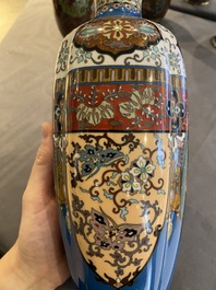 Three pairs of Japanese cloisonn&eacute; vases, Meiji, 19/20th C.