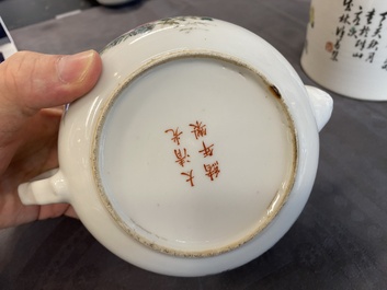 A Chinese qianjiang cai teapot signed Lin Jinshan 林謹善 and dated 1887 and a famille rose teapot, Guangxu mark and of the period