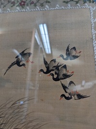 Wang Chengxun 王承勳 (19/20th C.): 'Birds and flower vases', ink and colour on silk, Republic