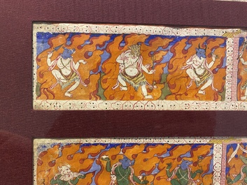 Acht tsaklis en drie beschildere houten boekkaften, Tibet, 19e eeuw