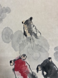 Wang Ziwu 王子武 (1936-2021): 'Poissons rouges', encre et couleurs sur papier