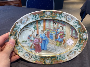 An oval Chinese Canton famille rose dish, 19th C.