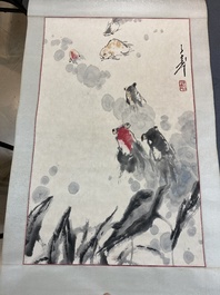 Wang Ziwu 王子武 (1936-2021): 'Poissons rouges', encre et couleurs sur papier