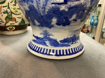 A pair of Chinese blue and white covered vases and a pair of Nanking famille rose vases, 19th C.