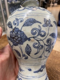 A Chinese blue and white 'meiping' vase and a  'yuhuchunping' vase, Ming or later