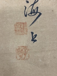 Ecole japonaise, suiveur de Sesson Shukei 雪村周継 (1504 &ndash; c. 1589): 'Deux immortels', encre et couleurs sur papier