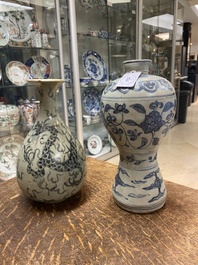 A Chinese blue and white 'meiping' vase and a  'yuhuchunping' vase, Ming or later
