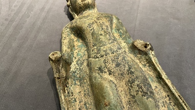 A Thai bronze standing Buddha in Dvaravati-style, probably 7/8th C.