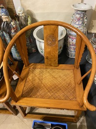 A pair of Chinese elmwood 'horseshoe' chairs, Republic