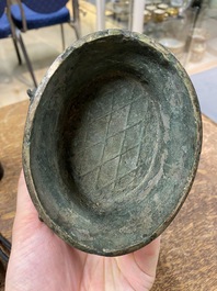 A Chinese archaic bronze ritual 'you' wine vessel and cover in Western Zhou-style, Ming