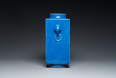 A Chinese monochrome blue-glazed 'cong' vase, Guangxu mark and of the period