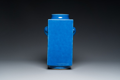 A Chinese monochrome blue-glazed 'cong' vase, Guangxu mark and of the period