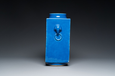 A Chinese monochrome blue-glazed 'cong' vase, Guangxu mark and of the period