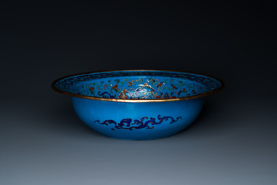 A Chinese pseudo-cloisonn&eacute; Canton enamel basin, Qianlong mark and of the period