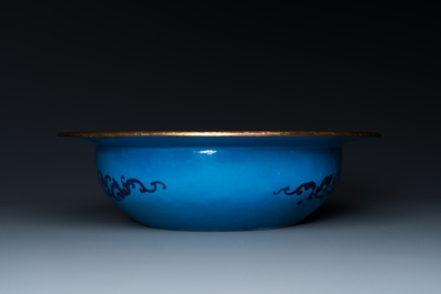 A Chinese pseudo-cloisonn&eacute; Canton enamel basin, Qianlong mark and of the period