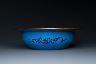 A Chinese pseudo-cloisonn&eacute; Canton enamel basin, Qianlong mark and of the period