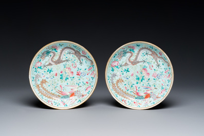 A pair of Chinese famille rose 'dragon and phoenix' saucer dishes, Guangxu mark and of the period