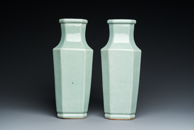 A pair of Chinese monochrome celadon-glazed vases, Xuantong mark and of the period