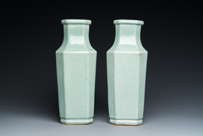 A pair of Chinese monochrome celadon-glazed vases, Xuantong mark and of the period