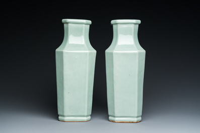 A pair of Chinese monochrome celadon-glazed vases, Xuantong mark and of the period