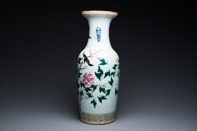 A Chinese famille rose 'magpies and peonies' vase, Guangxu mark and of the period
