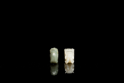 Two Chinese white and celadon jade belt hooks, Qing