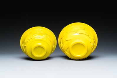 Two Chinese yellow Beijing glass bowls, 19/20th C.