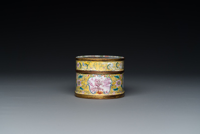 A fine Beijing enamel oval snuff box and cover with European ladies, Qianlong mark and probably of the period