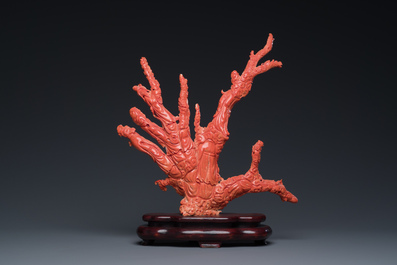 A large Chinese red coral 'Baxian' group, 19/20th C.