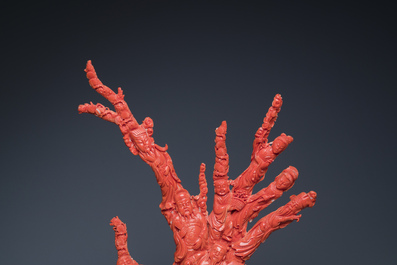 A large Chinese red coral 'Baxian' group, 19/20th C.