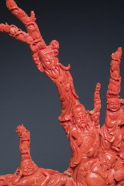 A large Chinese red coral 'Baxian' group, 19/20th C.