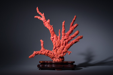 A large Chinese red coral 'Baxian' group, 19/20th C.