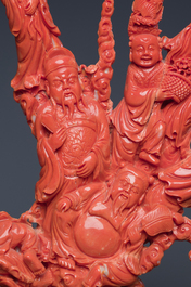 A large Chinese red coral 'Baxian' group, 19/20th C.