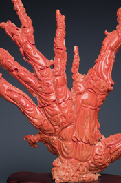 A large Chinese red coral 'Baxian' group, 19/20th C.
