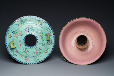 A large Chinese green-ground Canton enamel warming bowl with floral design, 18th C.