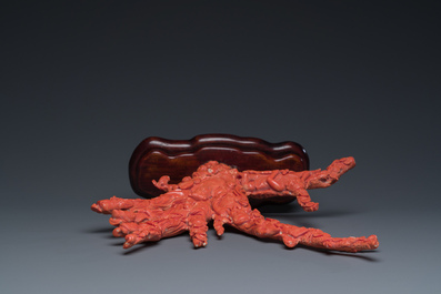 A large Chinese red coral 'Baxian' group, 19/20th C.